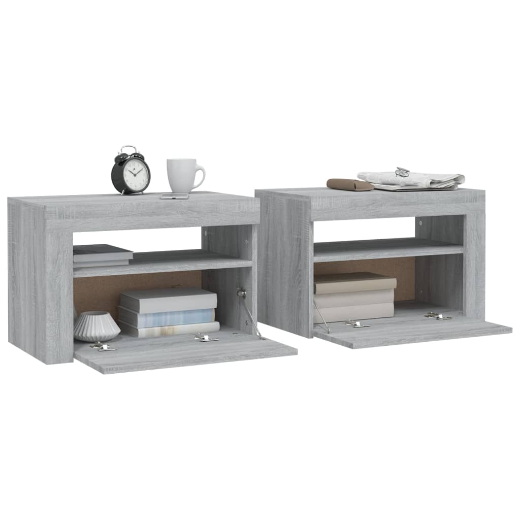 Nachtkastje 2 St Met Led-Verlichting 60X35X40 Cm Grijs Sonoma