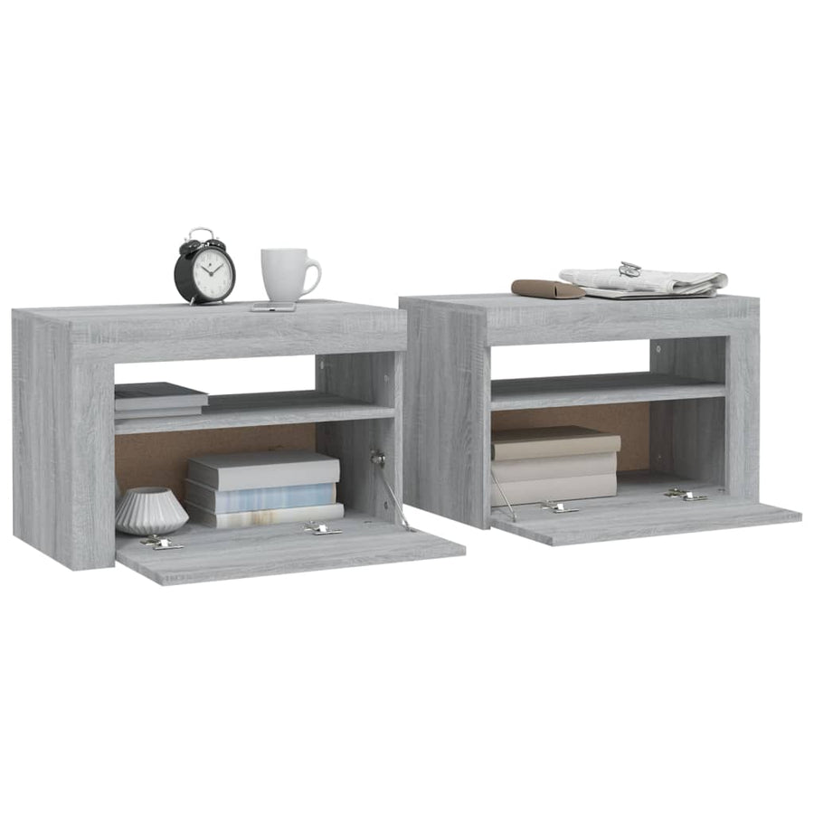 Nachtkastje 2 St Met Led-Verlichting 60X35X40 Cm Grijs Sonoma