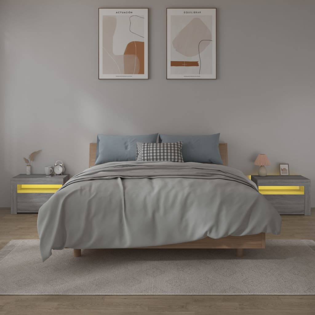 Nachtkastje 2 St Met Led-Verlichting 60X35X40 Cm Grijs Sonoma