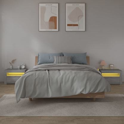 Nachtkastje 2 St Met Led-Verlichting 60X35X40 Cm Grijs Sonoma