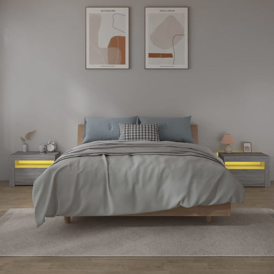 Nachtkastje 2 St Met Led-Verlichting 60X35X40 Cm Grijs Sonoma