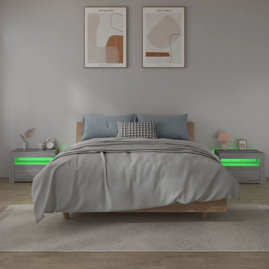 Nachtkastje 2 St Met Led-Verlichting 60X35X40 Cm Grijs Sonoma
