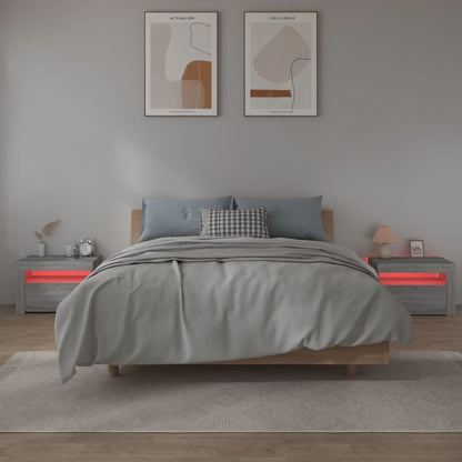 Nachtkastje 2 St Met Led-Verlichting 60X35X40 Cm Grijs Sonoma