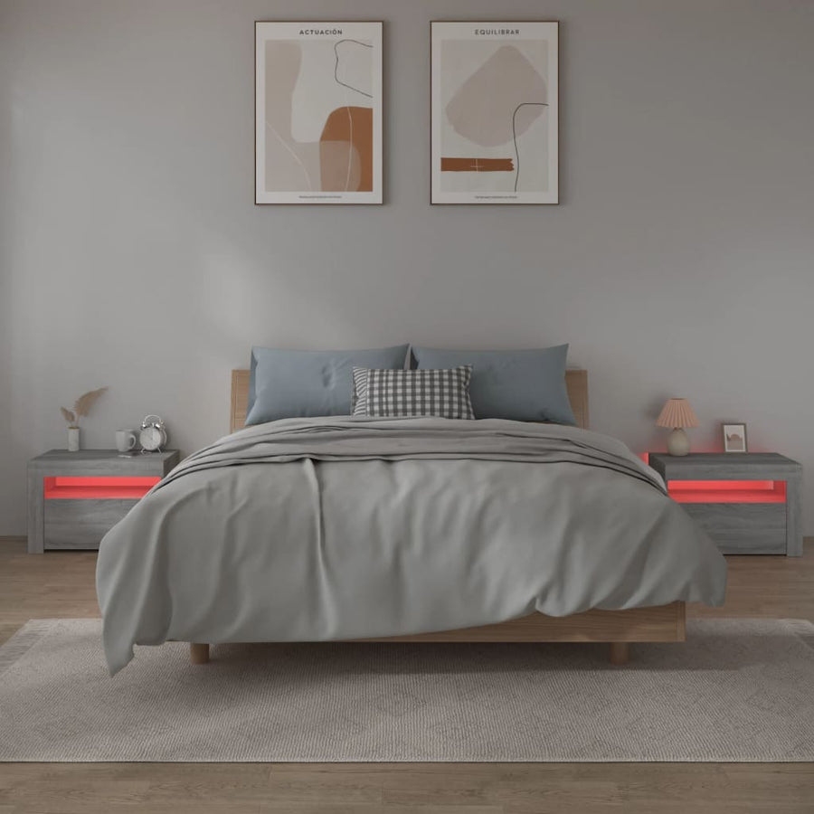 Nachtkastje 2 St Met Led-Verlichting 60X35X40 Cm Grijs Sonoma