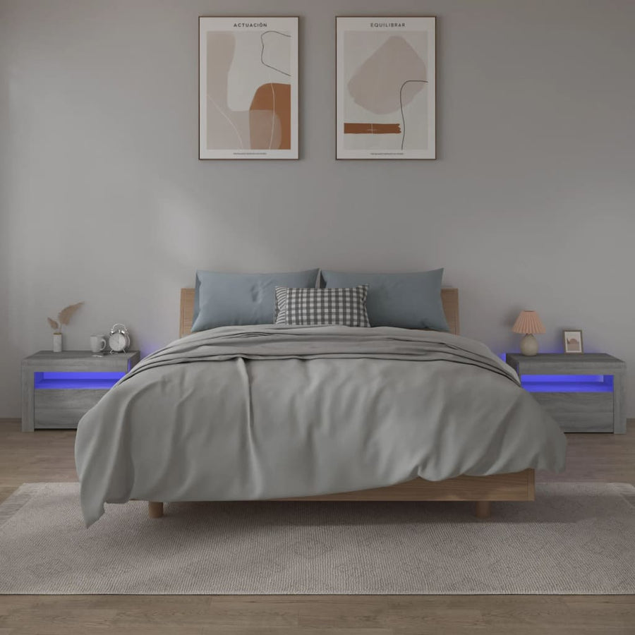 Nachtkastje 2 St Met Led-Verlichting 60X35X40 Cm Grijs Sonoma