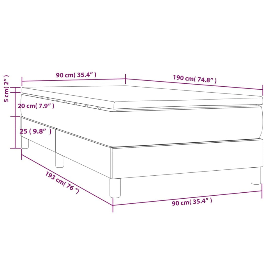 Boxspring met matras stof donkergrijs 90x190 cm 90 x 190 cm 25 cm