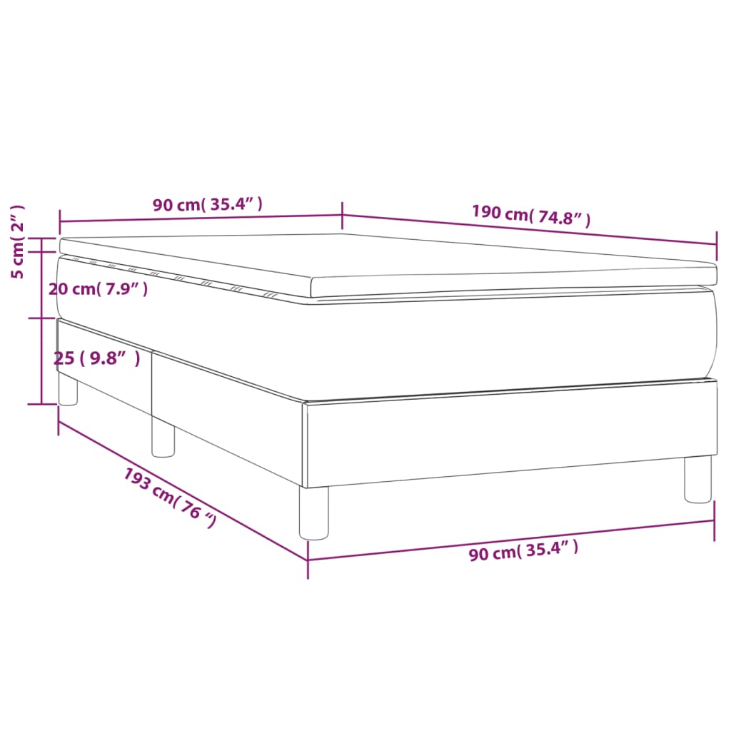 Boxspring met matras stof blauw 90x190 cm 90 x 190 cm 25 cm