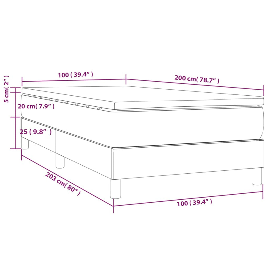 Boxspring met matras stof zwart 100x200 cm 100 x 200 cm 25 cm