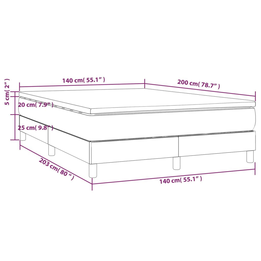 Boxspring met matras stof donkergrijs 140x200 cm 140 x 200 cm 25 cm