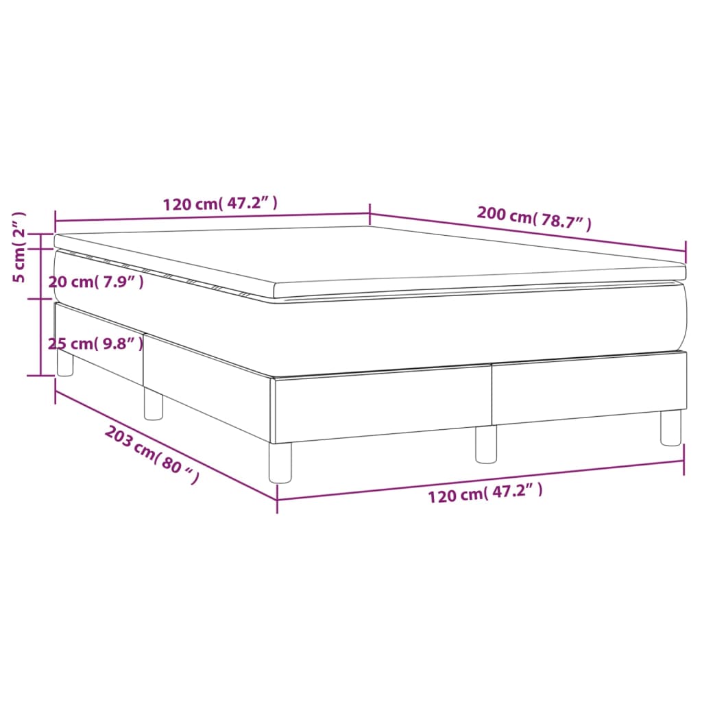 Boxspring met matras stof blauw 120x200 cm 120 x 200 cm 25 cm