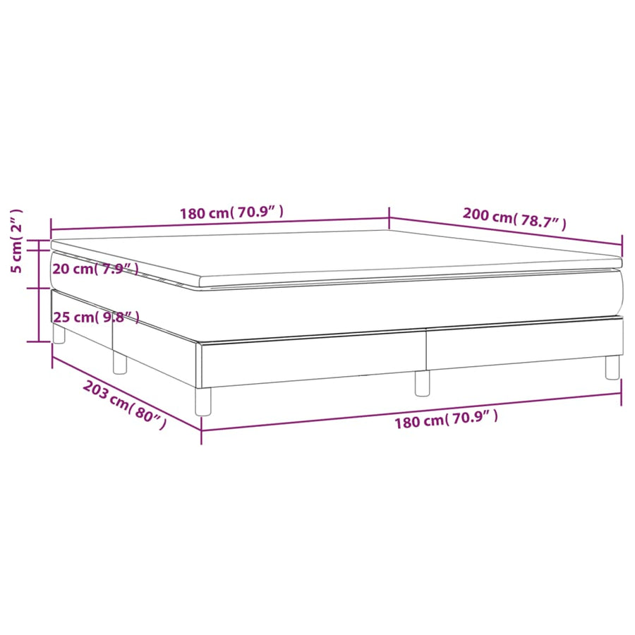 Boxspring met matras stof crèmekleurig 180x200 cm 180 x 200 cm 25 cm