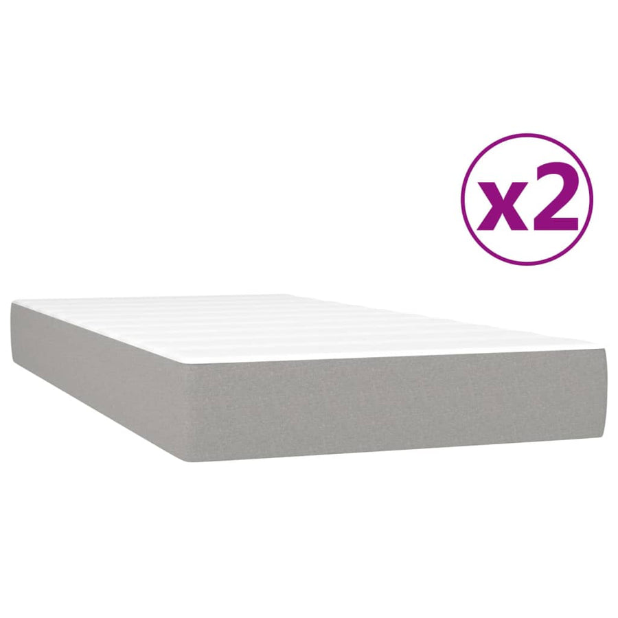 Boxspring met matras stof lichtgrijs 200x200 cm 200 x 200 cm 25 cm