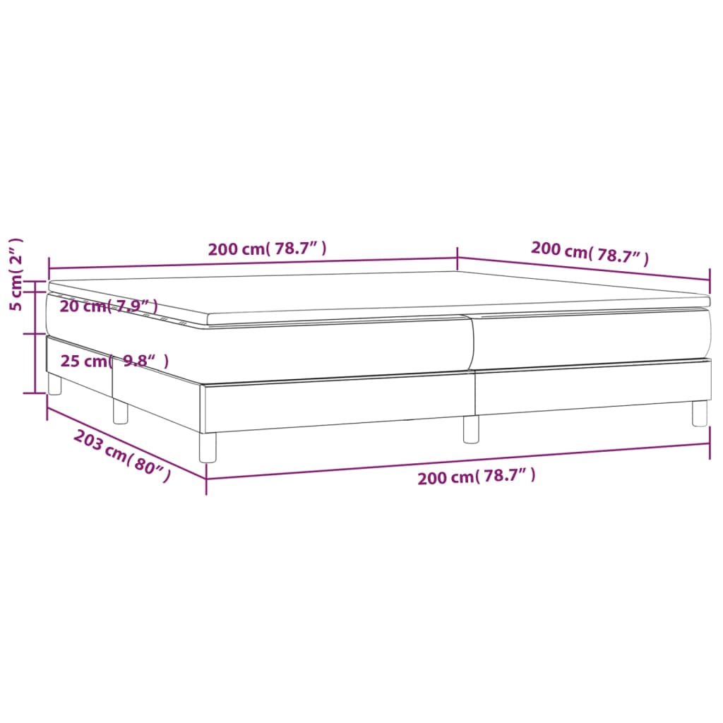 Boxspring met matras stof zwart 200x200 cm 200 x 200 cm 25 cm