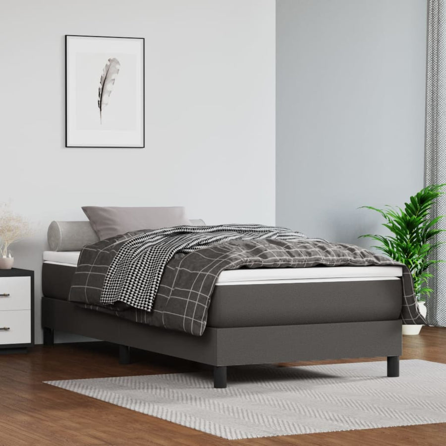 Boxspring met matras kunstleer grijs 80x200 cm 80 x 200 cm 25 cm Grijs