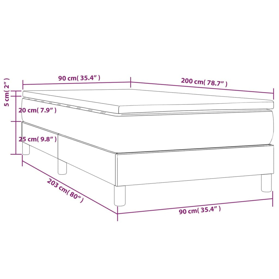 Boxspring met matras kunstleer grijs 90x200 cm 90 x 200 cm 25 cm Grijs