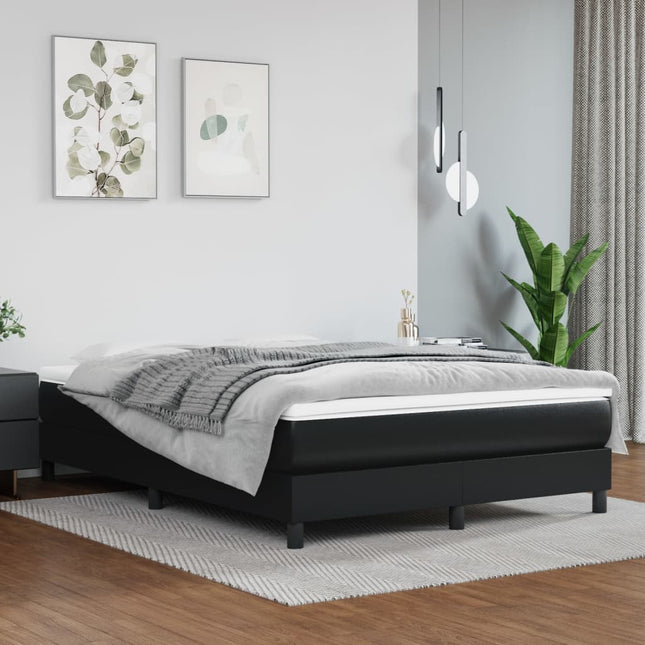 Boxspring met matras kunstleer zwart 140x190 cm 140 x 190 cm 25 cm Zwart