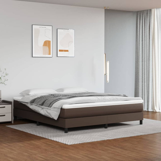 Boxspring met matras kunstleer bruin 160x200 cm 160 x 200 cm 25 cm Bruin