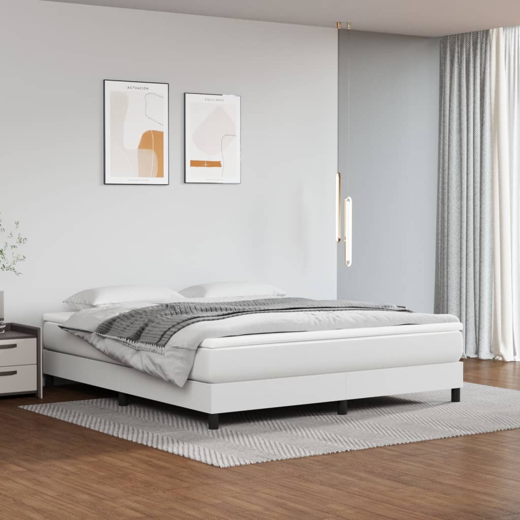 Boxspring met matras kunstleer wit 180x200 cm 180 x 200 cm 25 cm Wit