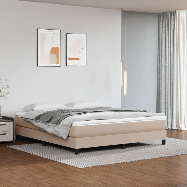 Boxspring met matras kunstleer cappuccinokleurig 180x200 cm 180 x 200 cm 25 cm Cappuccino