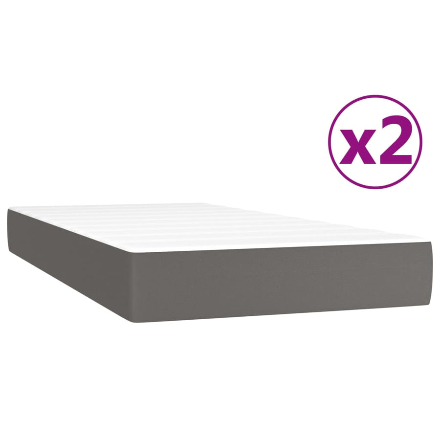 Boxspring met matras kunstleer grijs 200x200 cm 200 x 200 cm 25 cm Grijs
