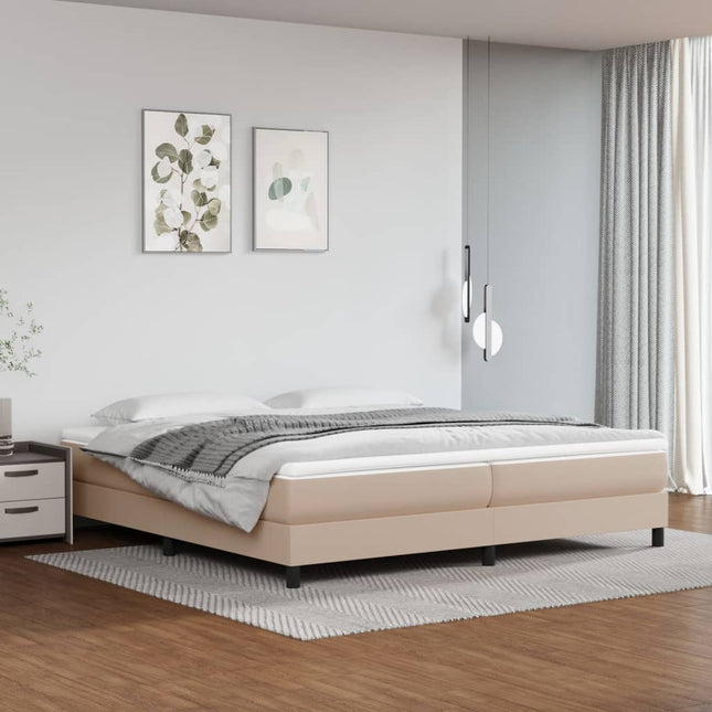 Boxspring met matras kunstleer cappuccinokleurig 200x200 cm 200 x 200 cm 25 cm Cappuccino