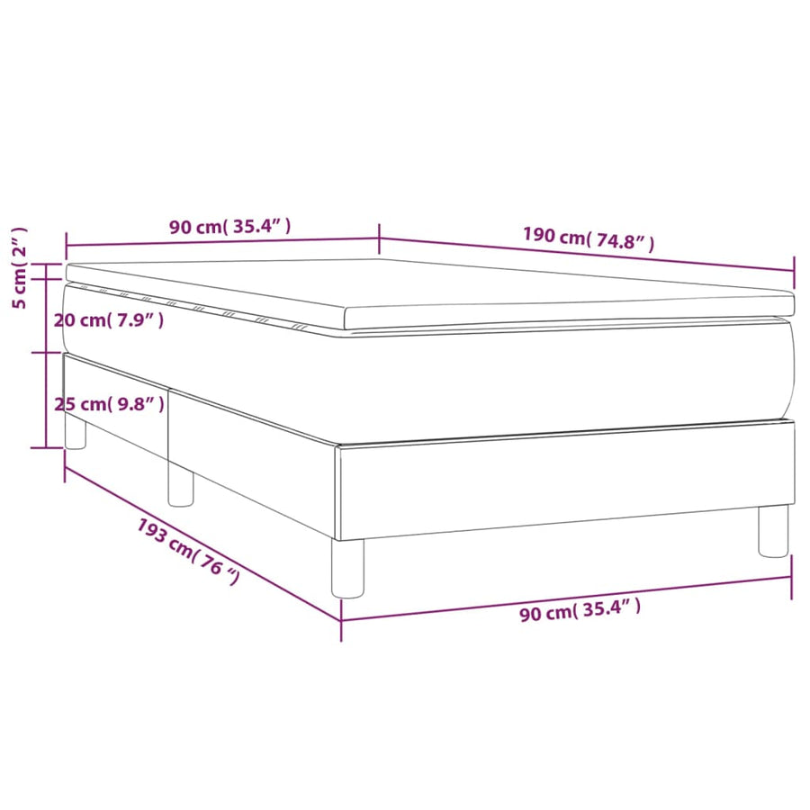 Boxspring met matras fluweel roze 90x190 cm 90 x 190 cm 25 cm