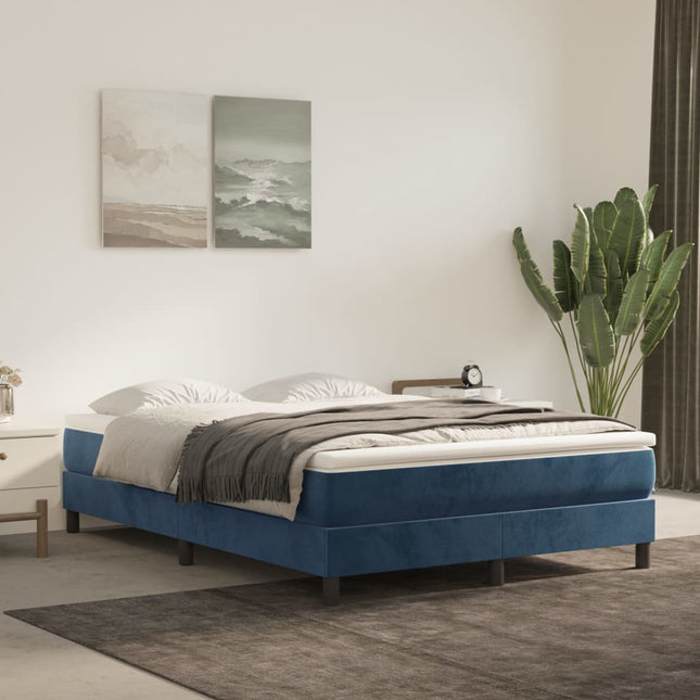 Boxspring met matras fluweel donkerblauw 140x190 cm 140 x 190 cm 25 cm