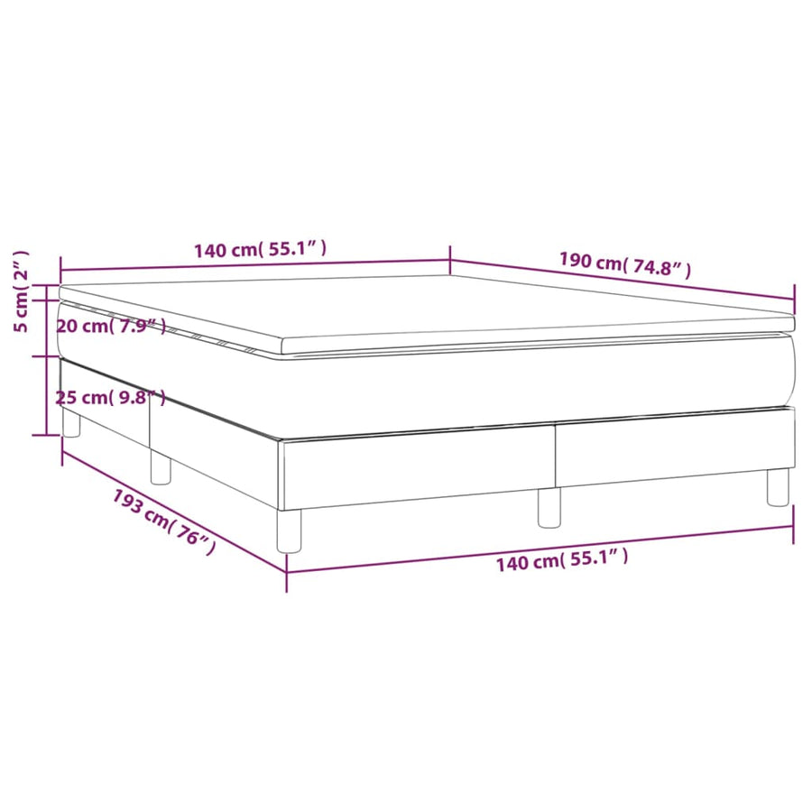 Boxspring met matras fluweel roze 140x190 cm 140 x 190 cm 25 cm