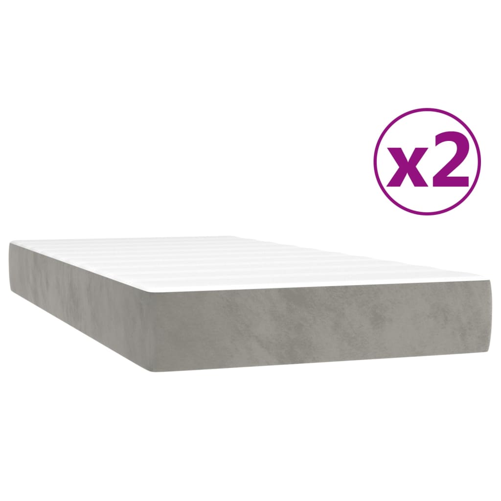Boxspring met matras fluweel lichtgrijs 200x200 cm 200 x 200 cm 25 cm