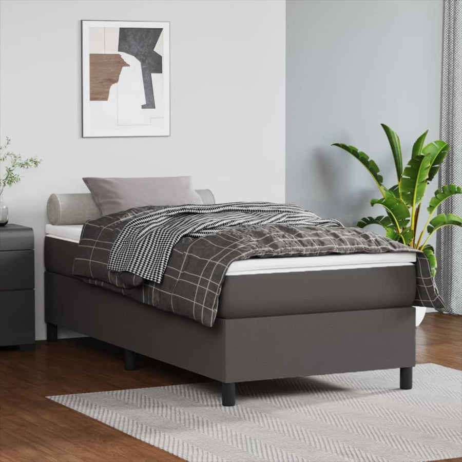 Boxspring met matras kunstleer grijs 80x200 cm 80 x 200 cm 35 cm Grijs