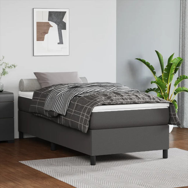 Boxspring met matras kunstleer grijs 90x200 cm 90 x 200 cm 35 cm Grijs