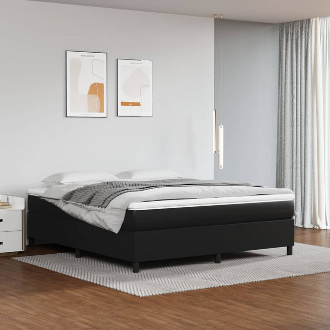 Boxspring met matras kunstleer zwart 160x200 cm 160 x 200 cm 35 cm Zwart