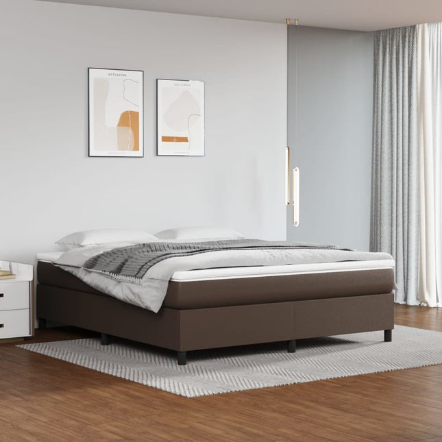 Boxspring met matras kunstleer bruin 160x200 cm 160 x 200 cm 35 cm Bruin