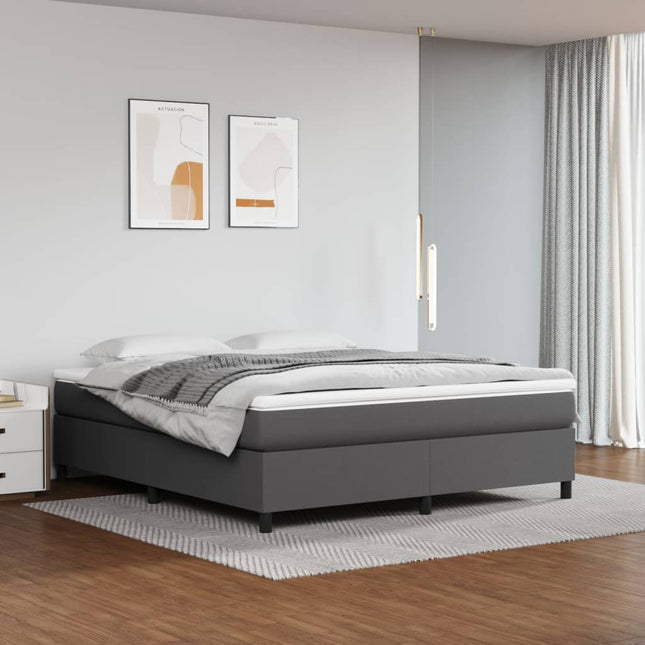 Boxspring met matras kunstleer grijs 160x200 cm 160 x 200 cm 35 cm Grijs