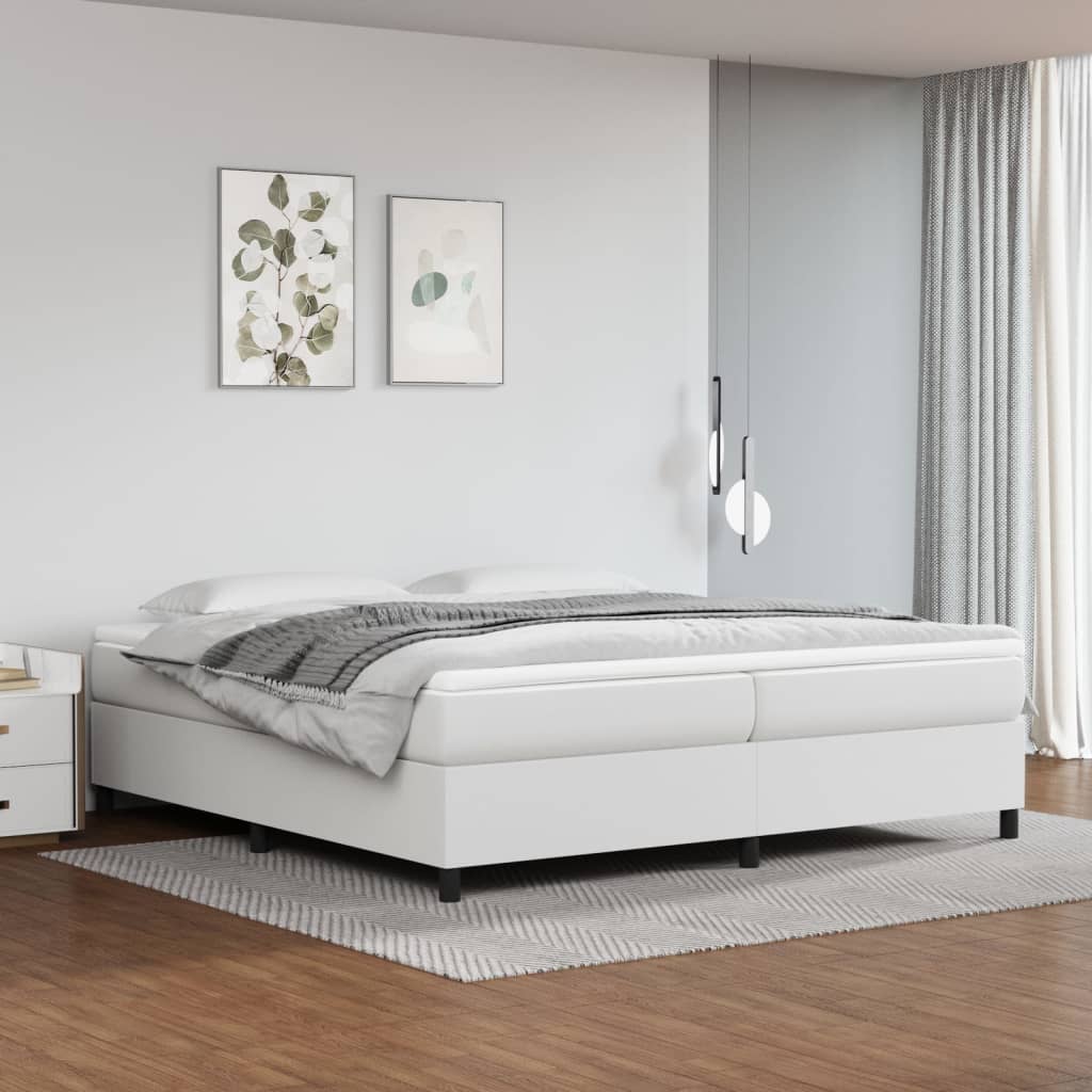 Boxspring met matras kunstleer wit 200x200 cm 200 x 200 cm 35 cm Wit