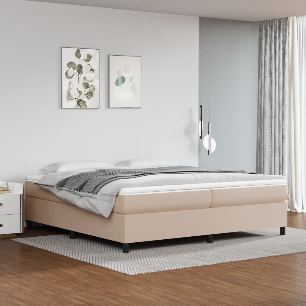 Boxspring met matras kunstleer cappuccinokleurig 200x200 cm 200 x 200 cm 35 cm Cappuccino