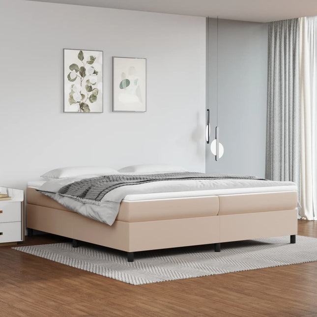 Boxspring met matras kunstleer cappuccinokleurig 200x200 cm 200 x 200 cm 35 cm Cappuccino