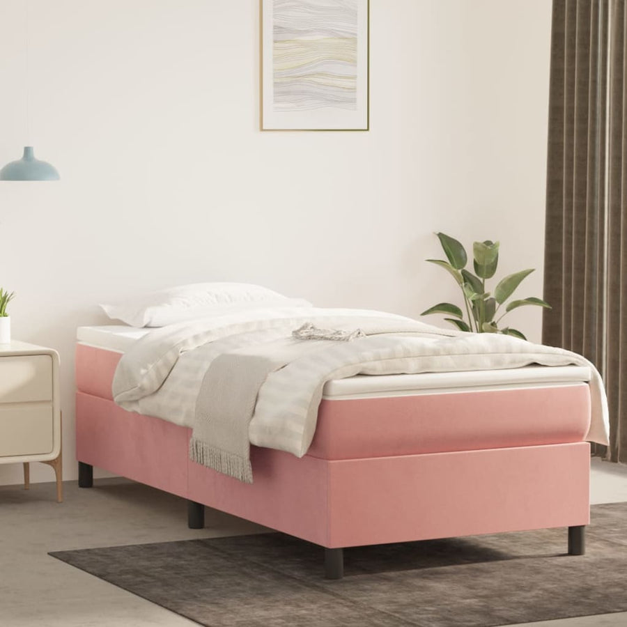 Boxspring Met Matras Fluweel Roze 90 x 190 cm 35 cm
