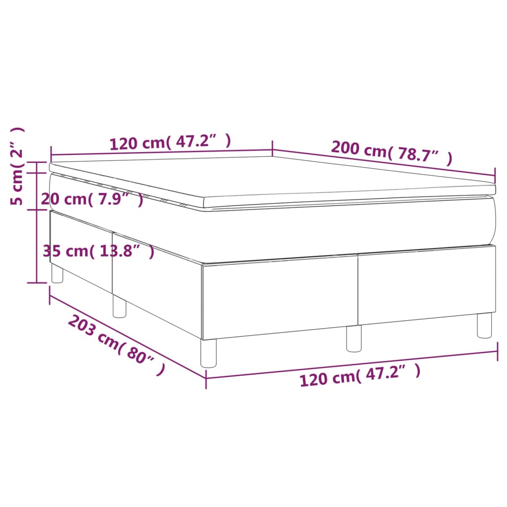 Boxspring met matras fluweel lichtgrijs 120x200 cm 120 x 200 cm 35 cm