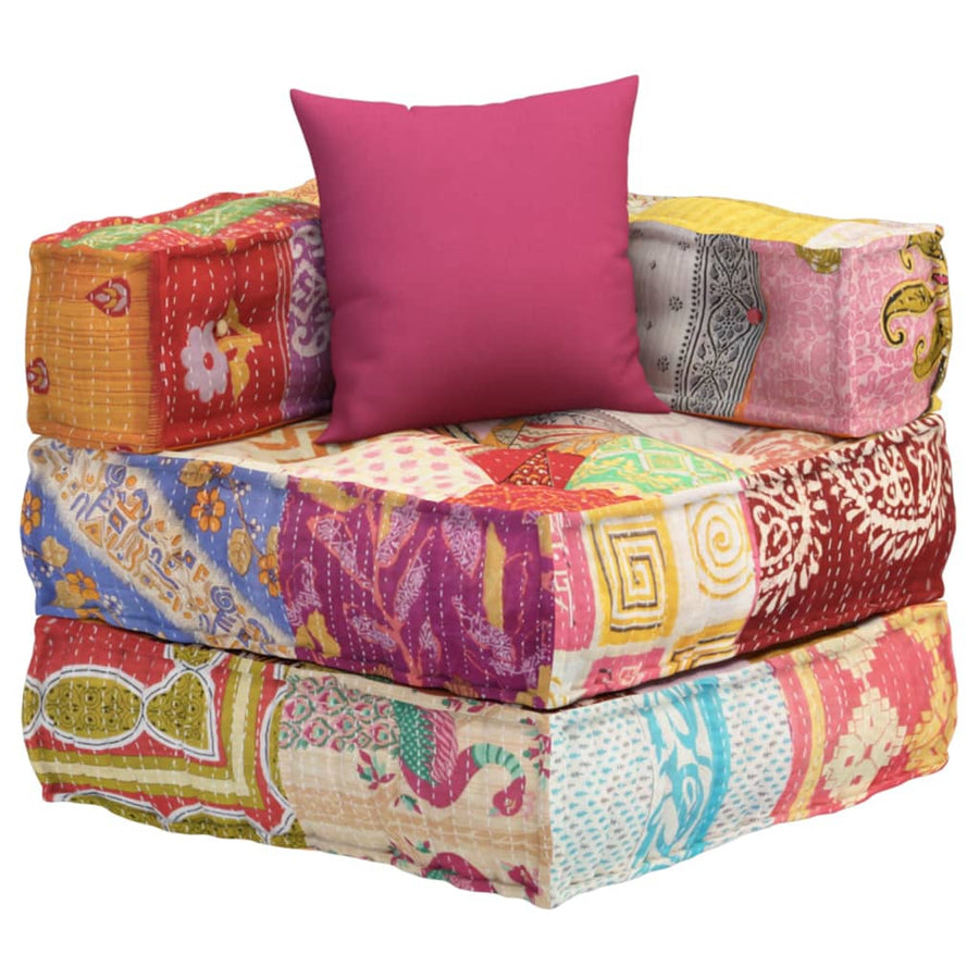 Poef Modulair Met Kussen Stof Patchwork Hoekbankdeel met kussen