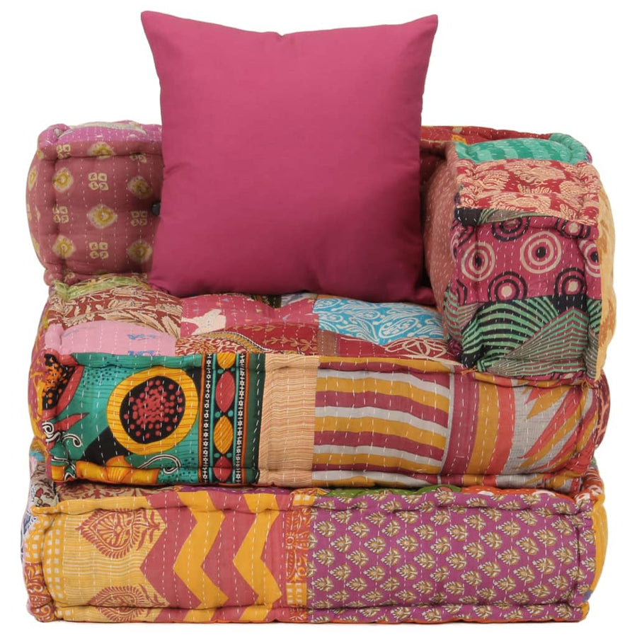 Poef Modulair Met Kussen Stof Patchwork Hoekbankdeel met kussen