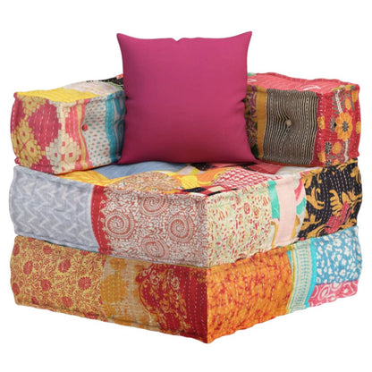Poef Modulair Met Kussen Stof Patchwork Hoekbankdeel met kussen