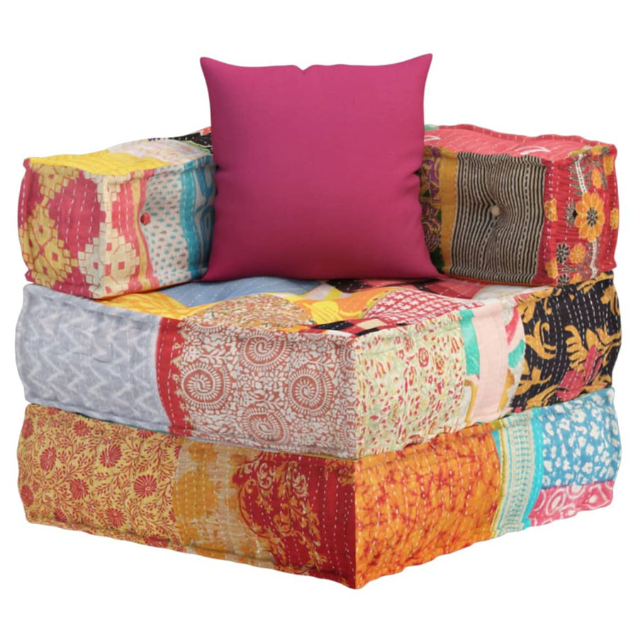 Poef Modulair Met Kussen Stof Patchwork Hoekbankdeel met kussen