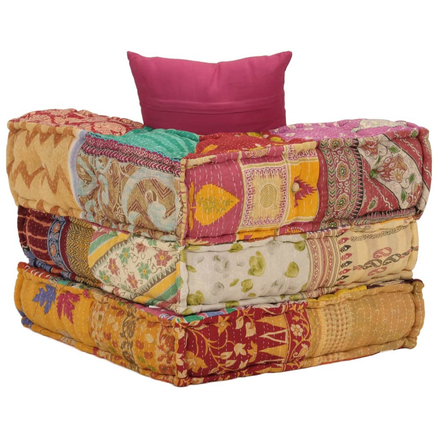 Poef Modulair Met Kussen Stof Patchwork Hoekbankdeel met kussen