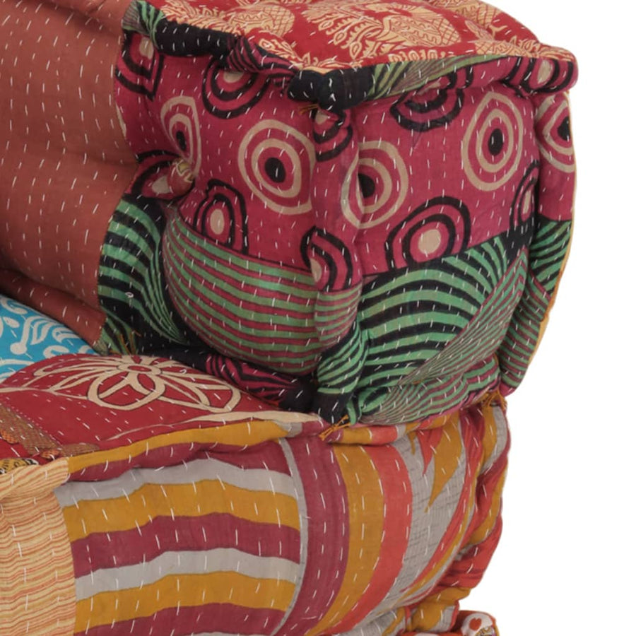 Poef Modulair Met Kussen Stof Patchwork Hoekbankdeel met kussen