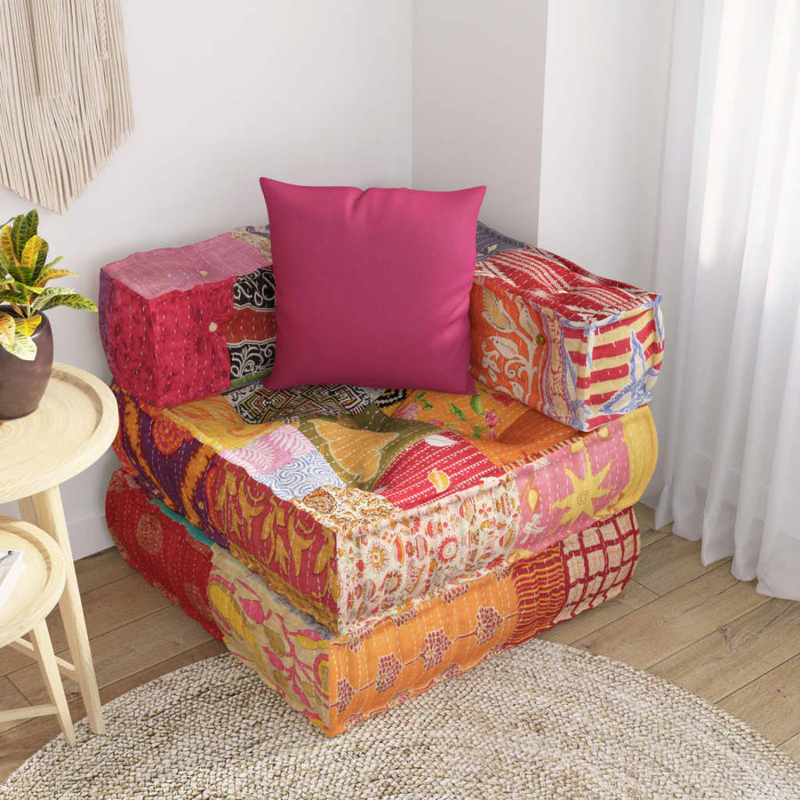 Poef Modulair Met Kussen Stof Patchwork Hoekbankdeel met kussen