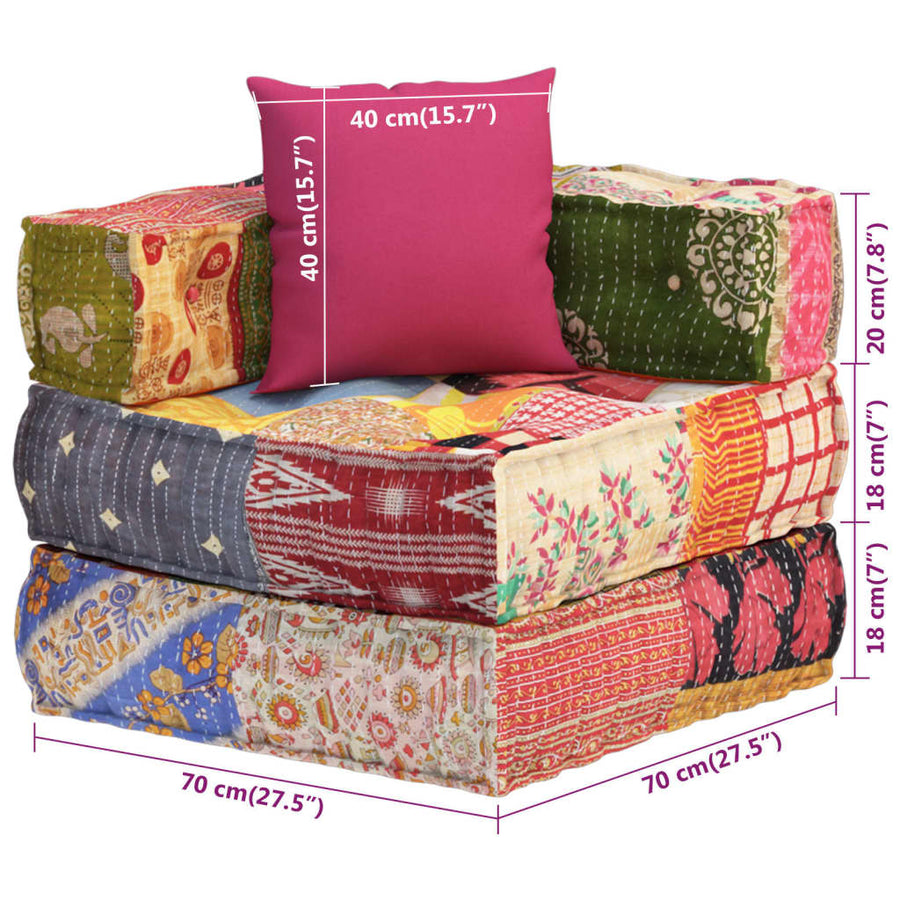 Poef Modulair Met Kussen Stof Patchwork Hoekbankdeel met kussen