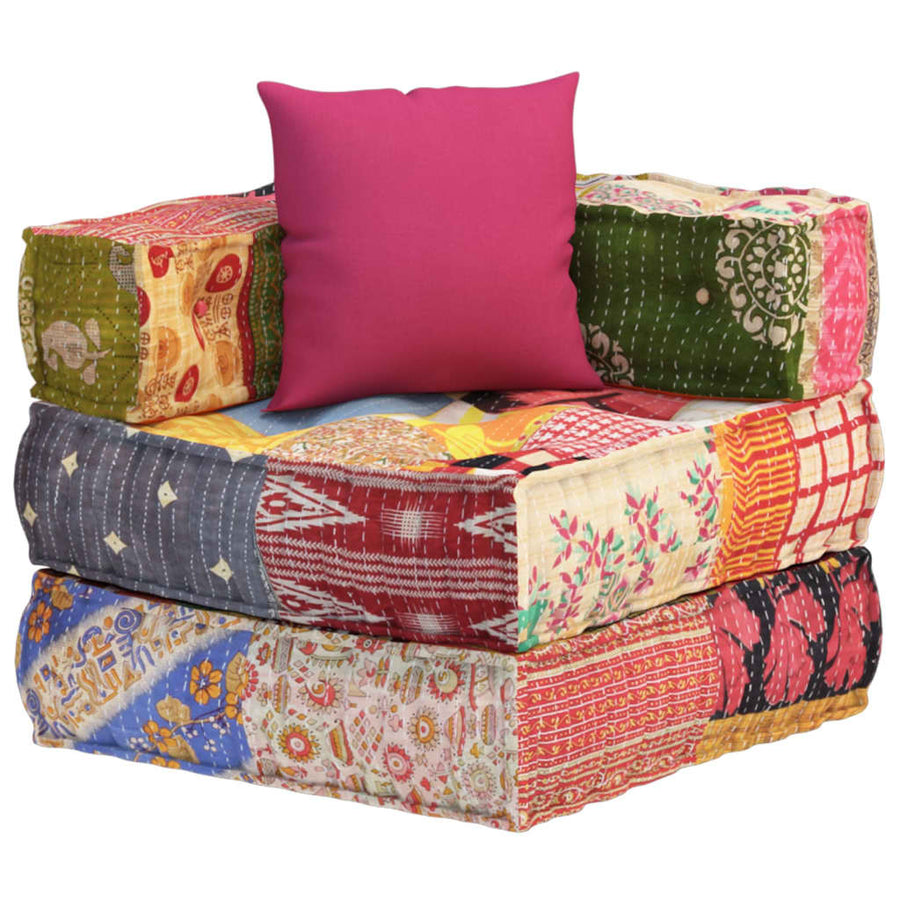 Poef Modulair Met Kussen Stof Patchwork Hoekbankdeel met kussen