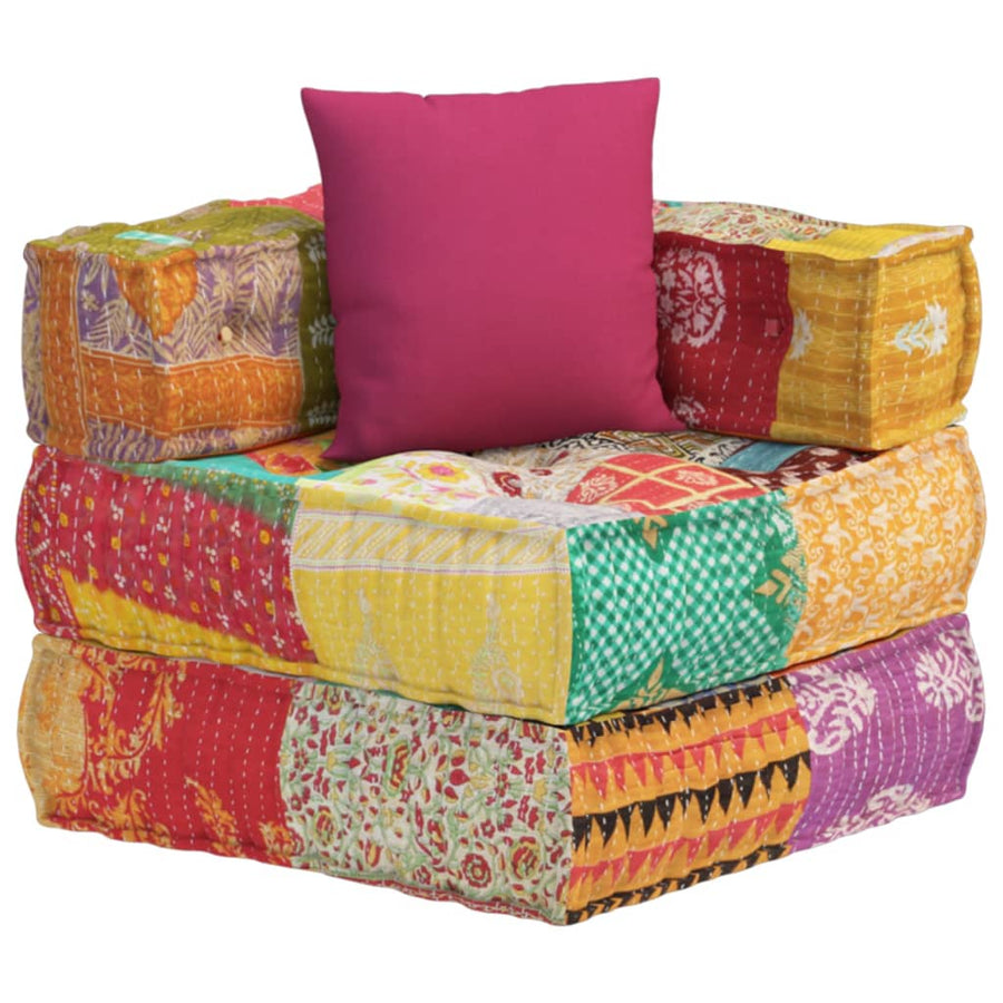 Poef Modulair Met Kussen Stof Patchwork Hoekbankdeel met kussen