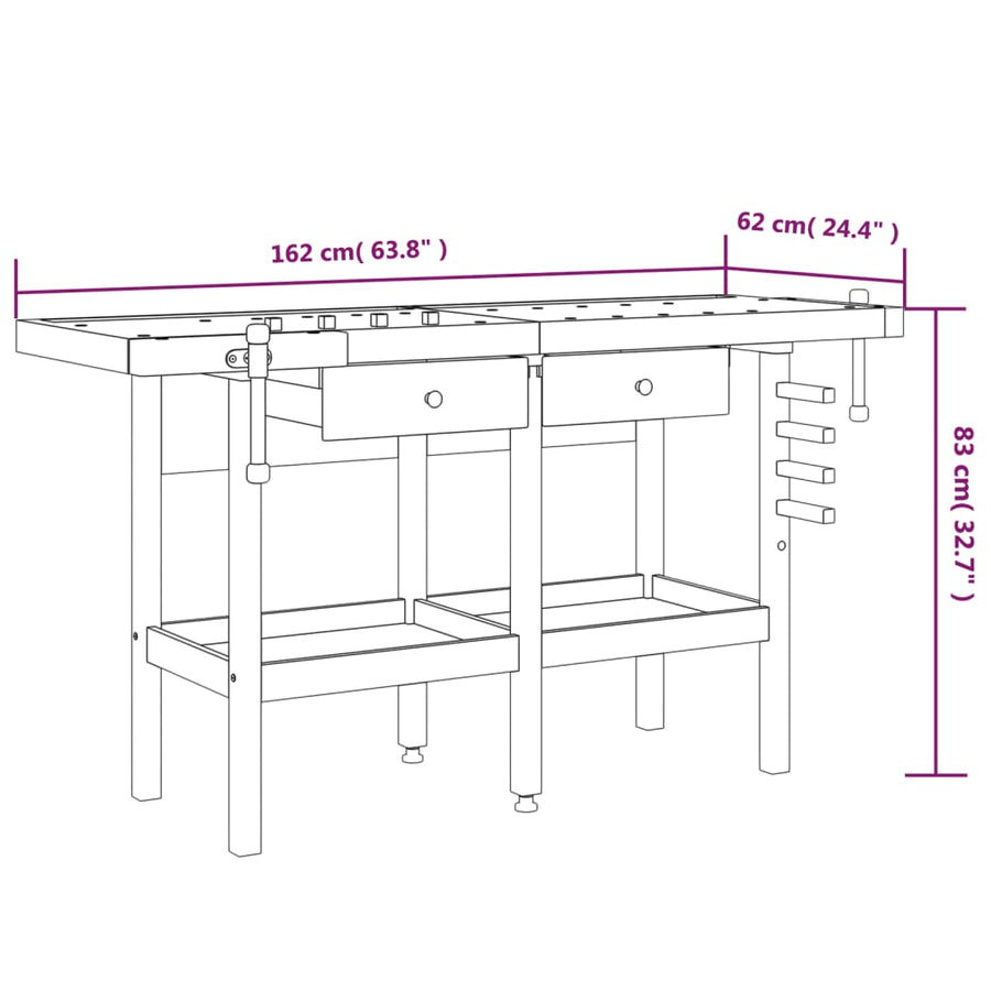 Werkbank Met Lades En Bankschroeven 62X62X83 Cm Acaciahout zonder kast